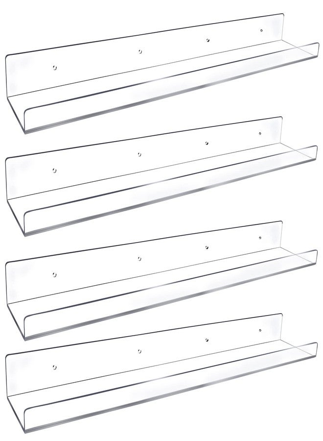 Febwind 4 Pack 24-Inch Long Clear Acrylic Floating Shelves Wall Ledge Invisible Wall Mounted Floating Bookshelf U Shape Wall Shelf for Book Display Makeup Product Spice Organizer - Image 1